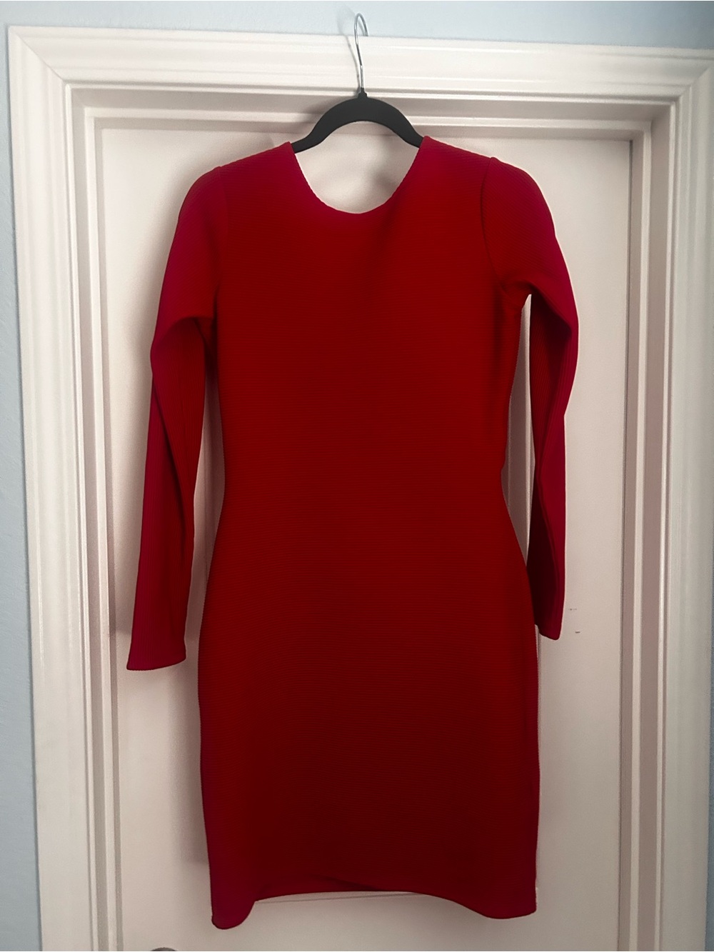 Express Red Long-Sleeve Backless Sheath Dress